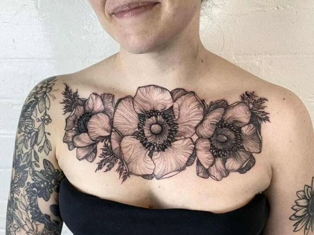 chest tattoo big flowers