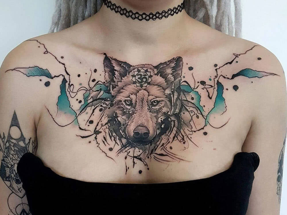 chest tattoo wolf