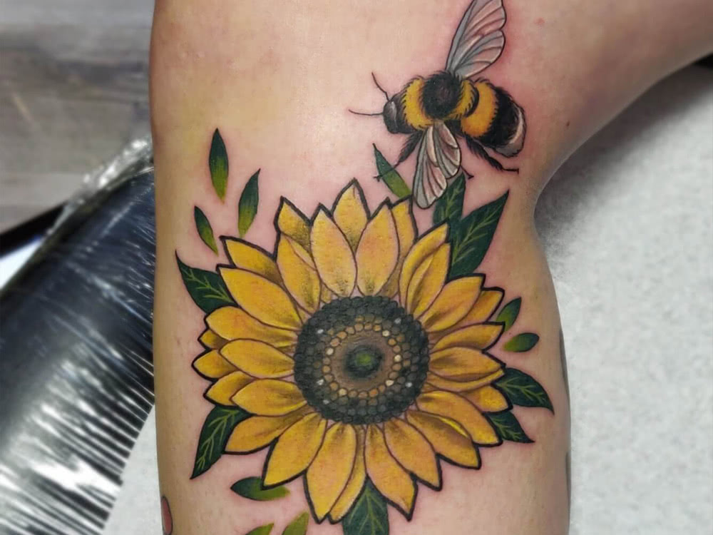sunflower tattoo bee
